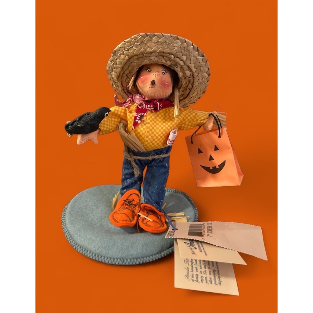 Annalee 1998 Halloween 7" Scarecrow Kid Trick or Treat Bag Crow VTG NWT‎